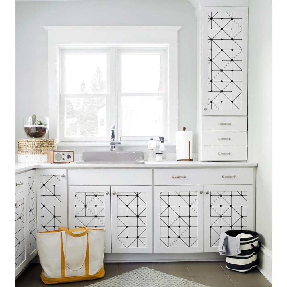 Geometric Peel & Stick Wallpaper Black & White Waterproof Vinyl 17.3”×78.7” s8 - Picture 3 of 8